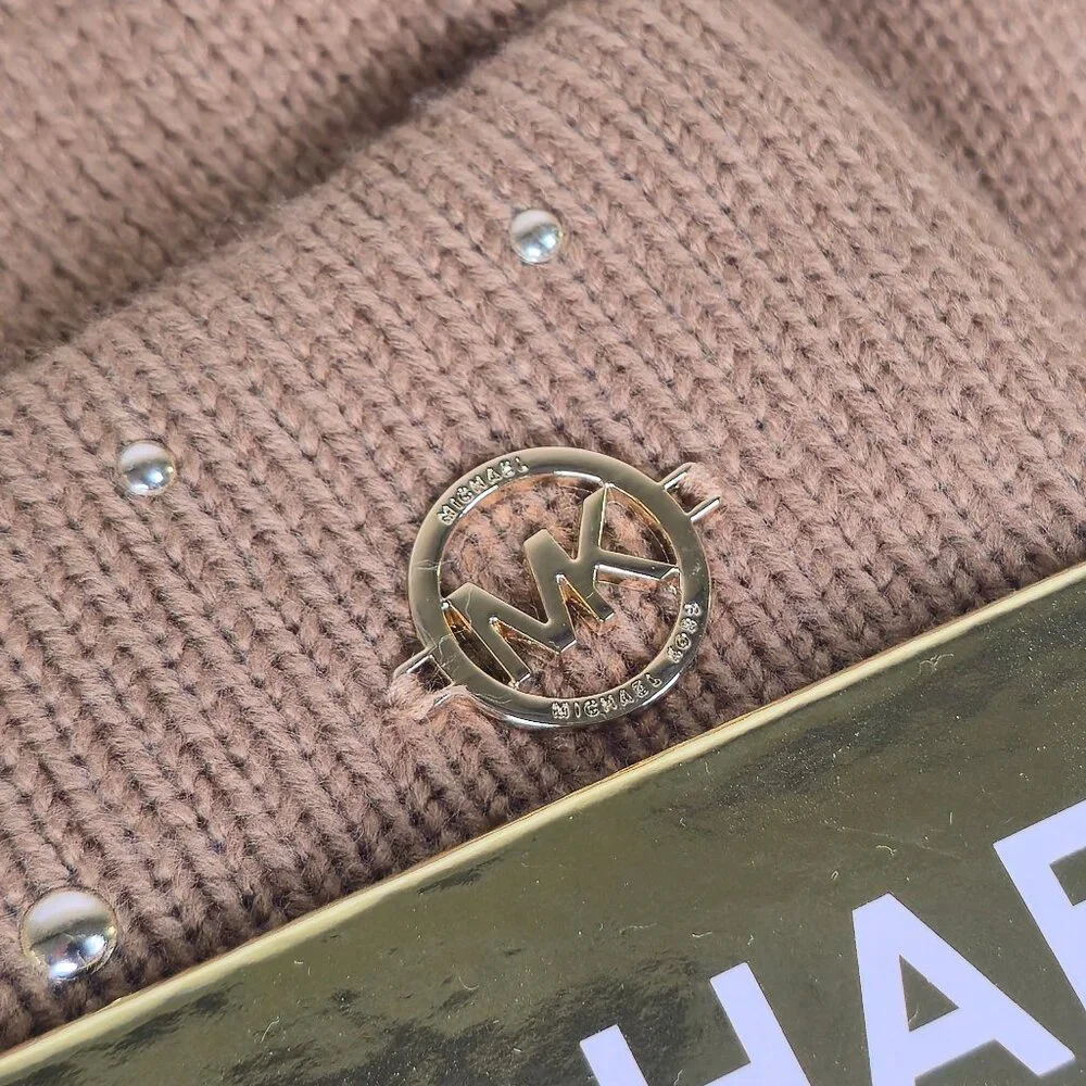 Michael Kors Women's Hat‎ And Scarf Set With Gold Studs